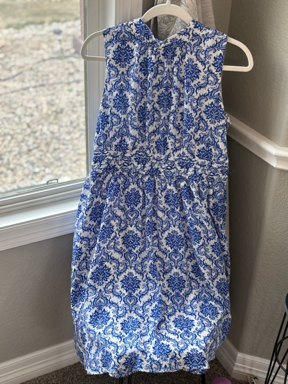 Blue and White Sleeveless Floral Print Dress